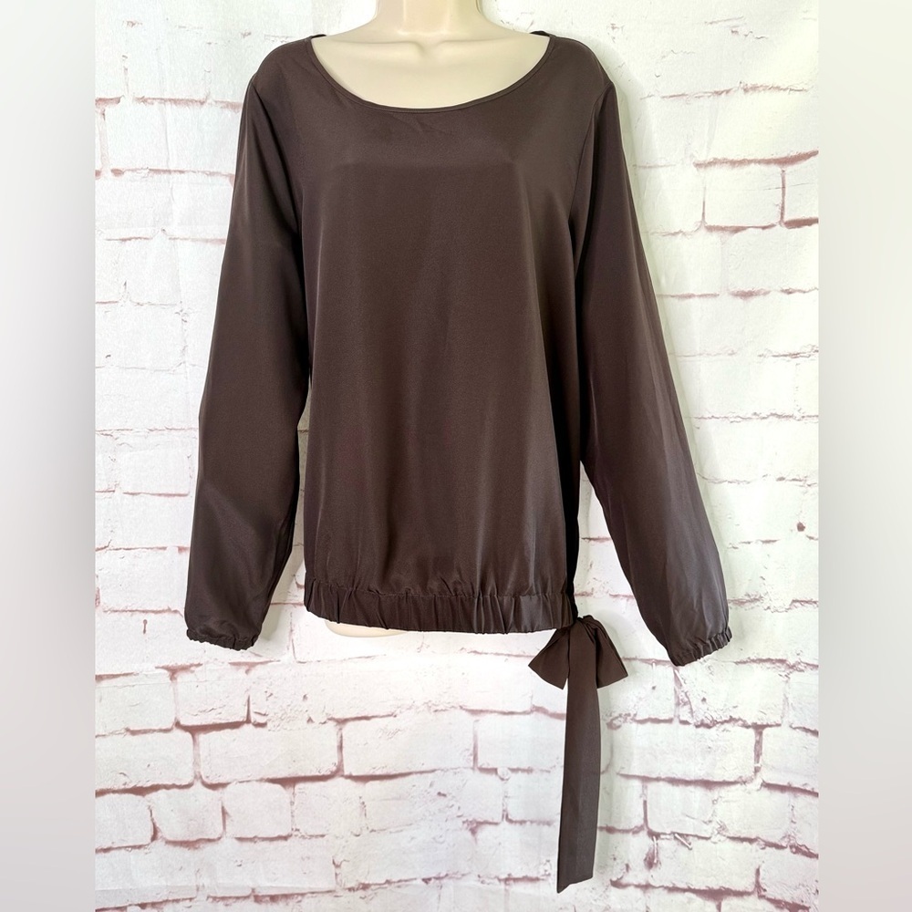 MICHAEL MICHAEL KORS XL Crepe Blouson Top Elastic Hem Side Tie Pullover Style - Picture 14 of 15